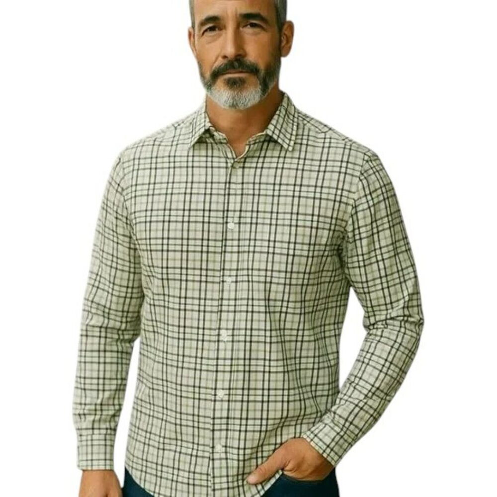 Banana Republic Green White Plaid Cotton Shirt L Slim Fit Casual Preppy Basic